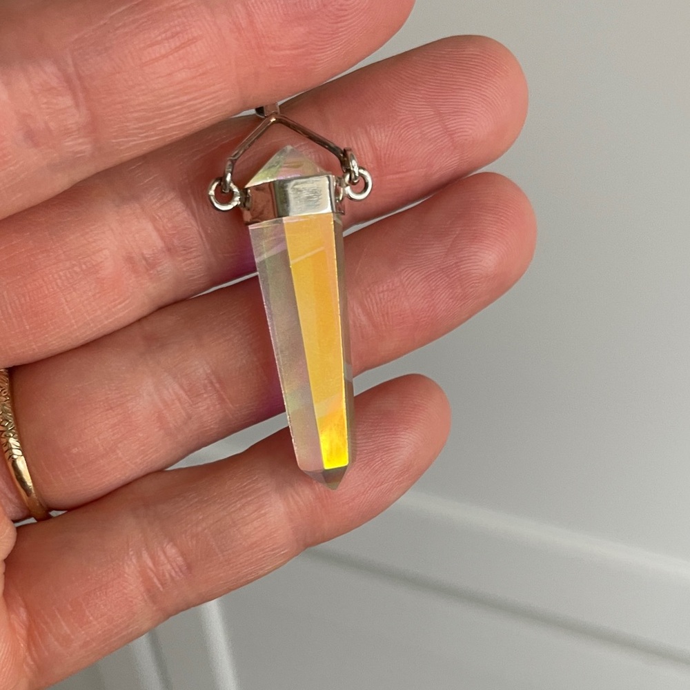 Iridescent Aura Quartz Rainbow Crystal Pendant Necklace